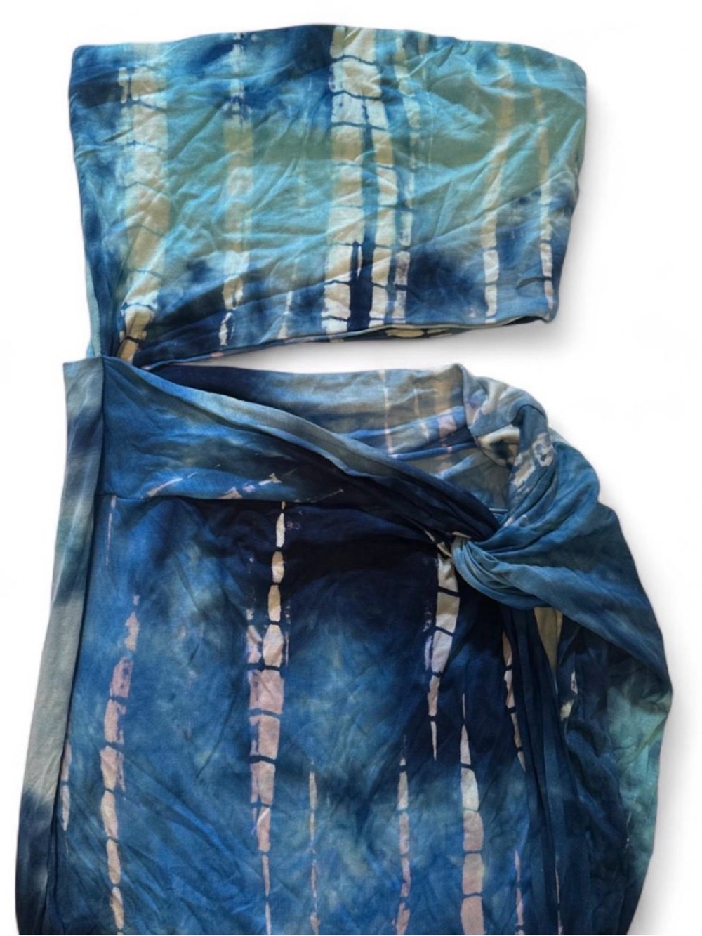 Fashion Nova Blue Tie-Dye Strapless Maxi Dress